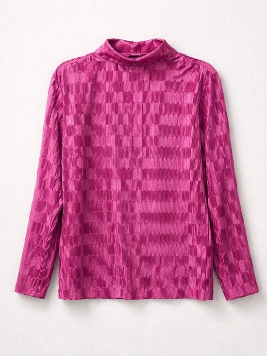 Button-Down Textured Shirt in Fuchsia Pink - Picture 2 of 4